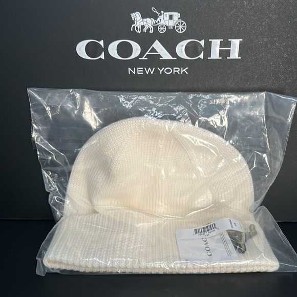 Coach Limited Edition Rexy Patch Cap Wool Beanie hat Dinosaur Patch Chalk White - Picture 2 of 7